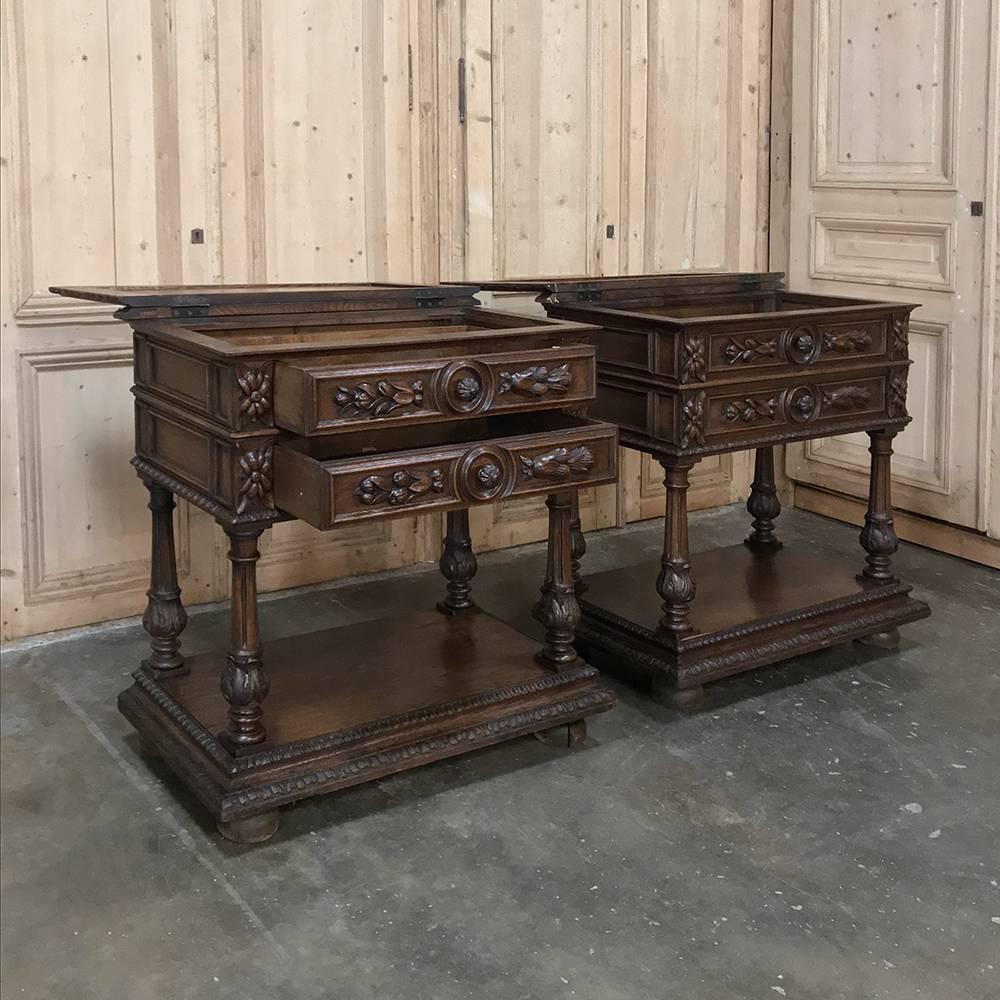 French Pair of 19th Century Renaissance Servers, Silver Cabinets