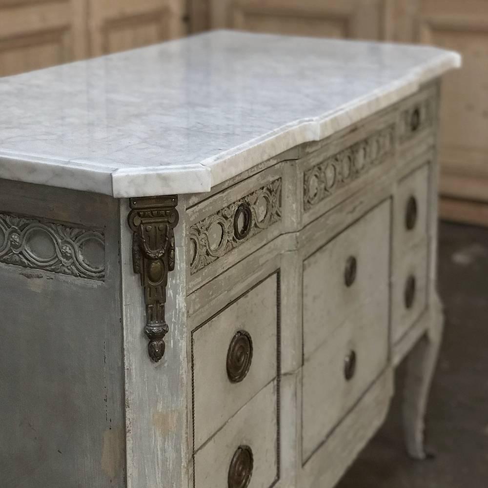 Late 19th Century 19th Century French Louis XVI Painted Marble-Top Commode