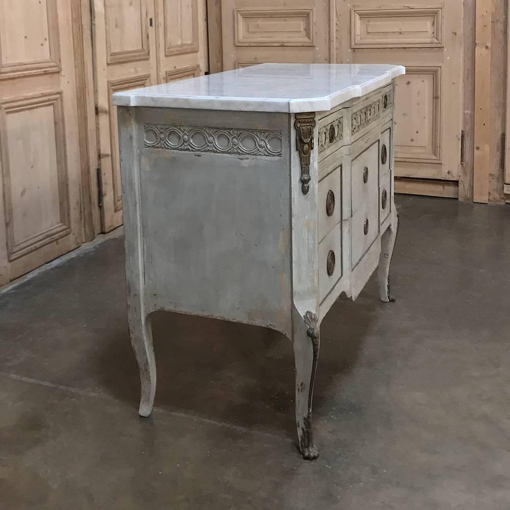 19th Century French Louis XVI Painted Marble-Top Commode In Good Condition In Dallas, TX