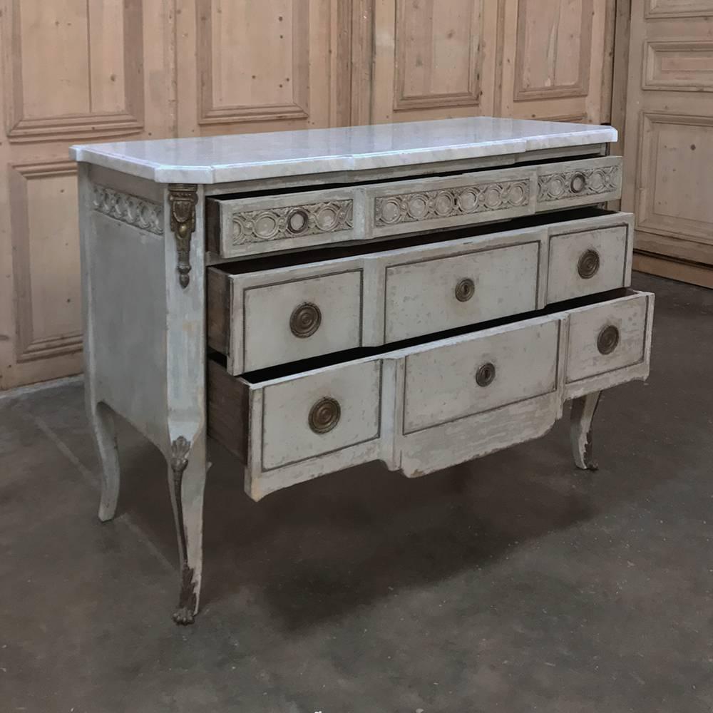 Bronze 19th Century French Louis XVI Painted Marble-Top Commode