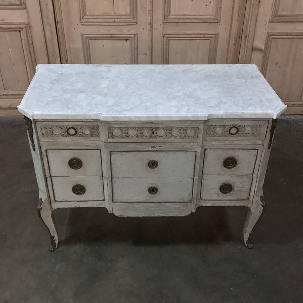 Hand-Crafted 19th Century French Louis XVI Painted Marble-Top Commode
