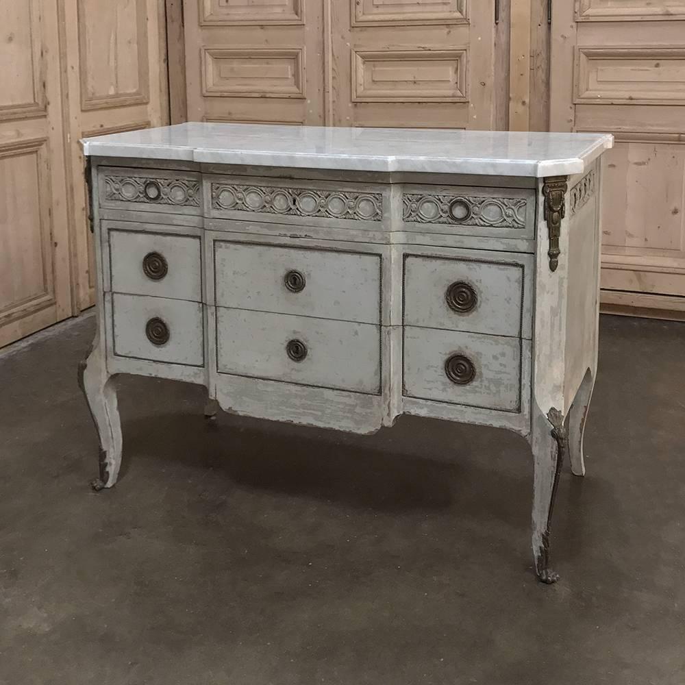 19th Century French Louis XVI Painted Marble-Top Commode 2
