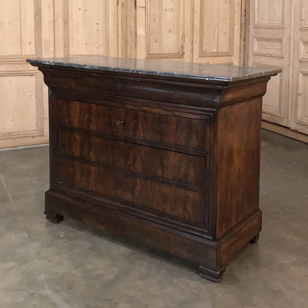19th Century French Louis Philippe Period Mahogany Marble-Top Commode 1