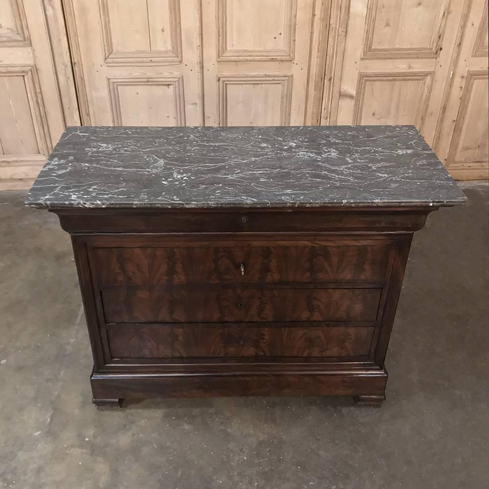 Mid-19th Century 19th Century French Louis Philippe Period Mahogany Marble-Top Commode
