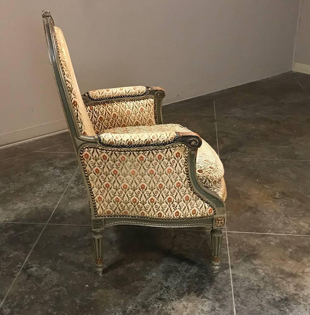 19th Century French Louis XVI Painted Armchair, Bergere In Good Condition In Dallas, TX