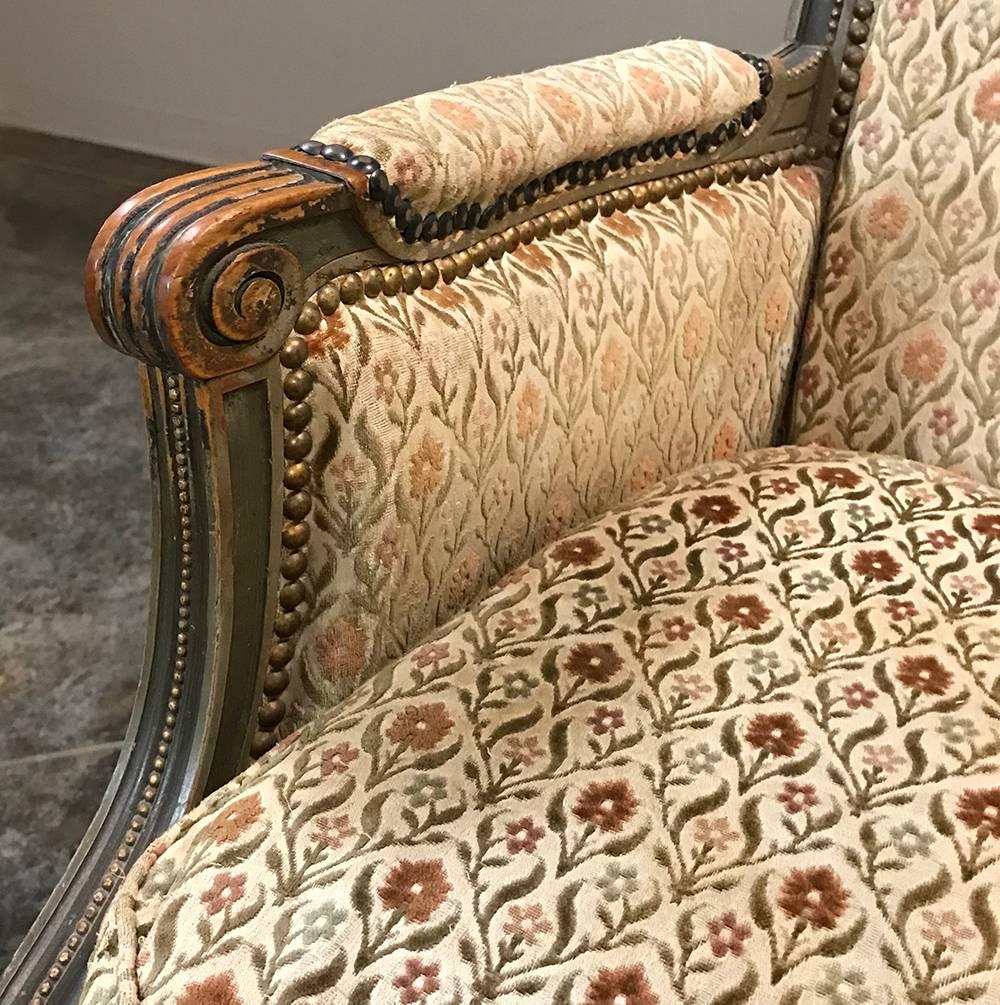 Upholstery 19th Century French Louis XVI Painted Armchair, Bergere