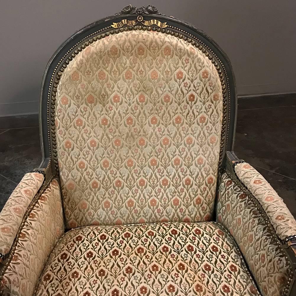 19th Century French Louis XVI Painted Armchair, Bergere 2