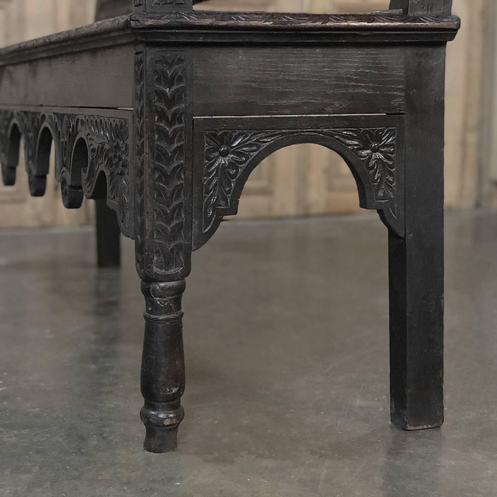 19th Century Brittany Country Hand Carved French Hall Bench 2