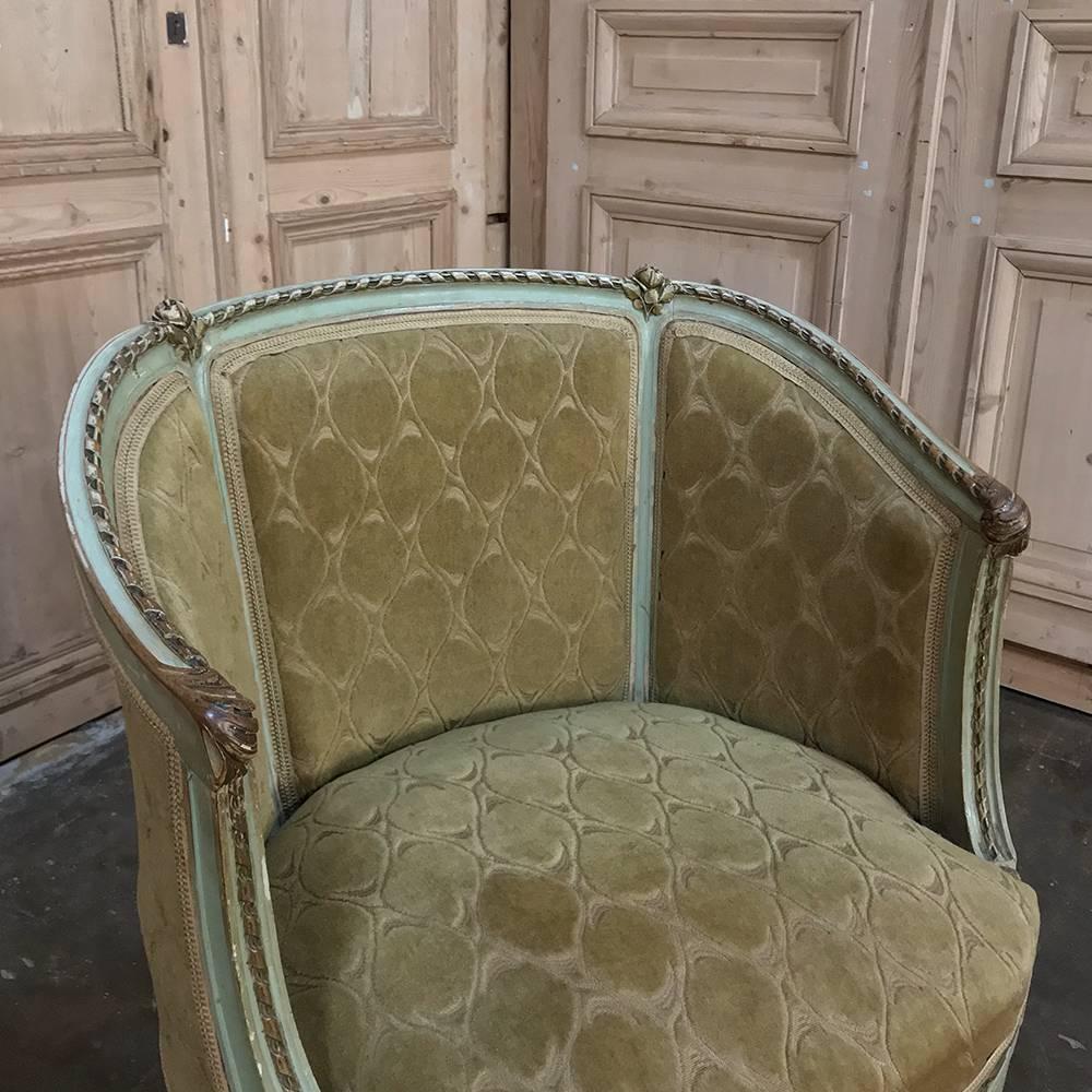 Pair of Antique Italian Louis XVI Painted Bergères In Good Condition In Dallas, TX