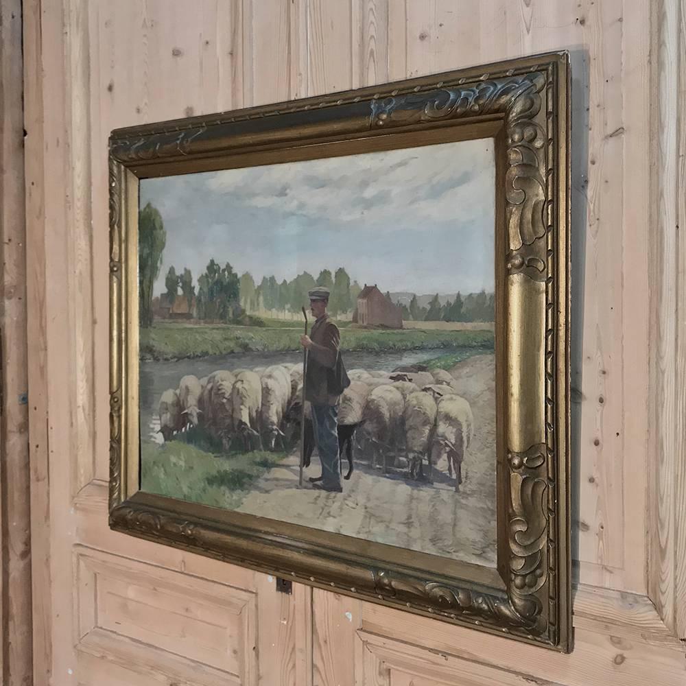 Belgian Antique Framed Oil Painting on Canvas