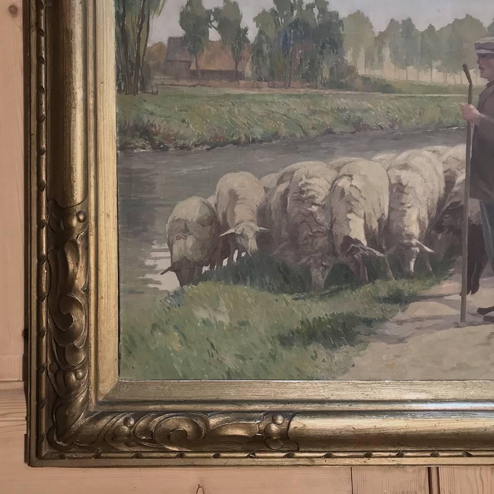 Antique Framed Oil Painting on Canvas In Good Condition In Dallas, TX
