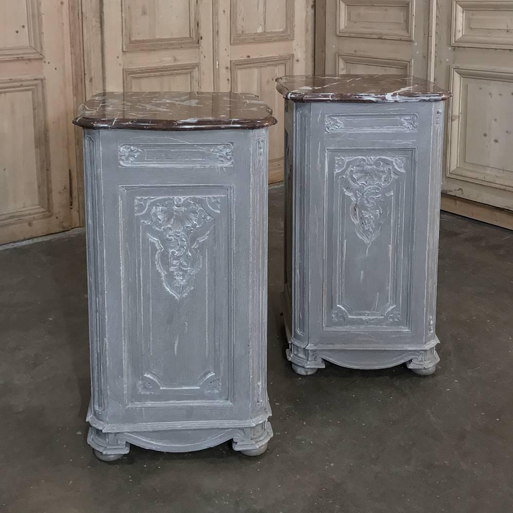 Pair of 19th Century French Regence Marble-Top Painted Nightstands 2