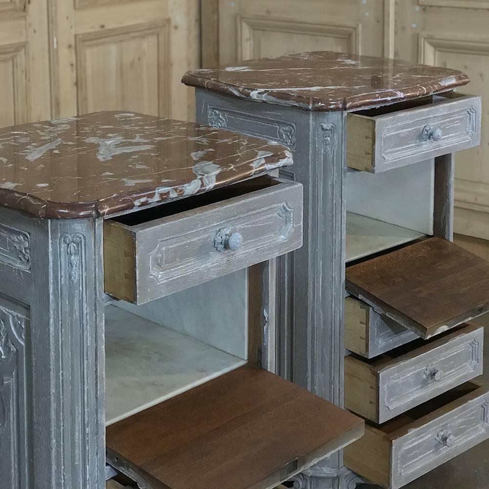 Régence Pair of 19th Century French Regence Marble-Top Painted Nightstands