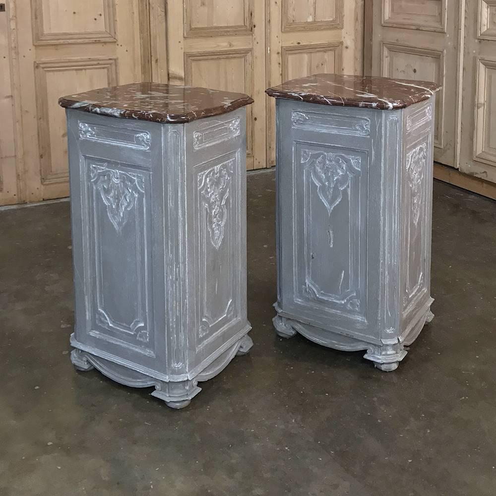 Pair of 19th Century French Regence Marble-Top Painted Nightstands 3