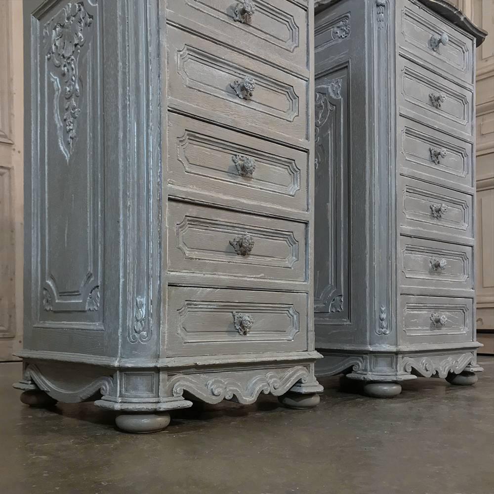Pair of 19th Century French Regence Marble-Top Painted Nightstands 1
