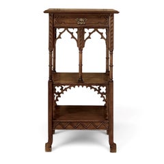 19th Century French Walnut Gothic Pedestal, Étagère End Table