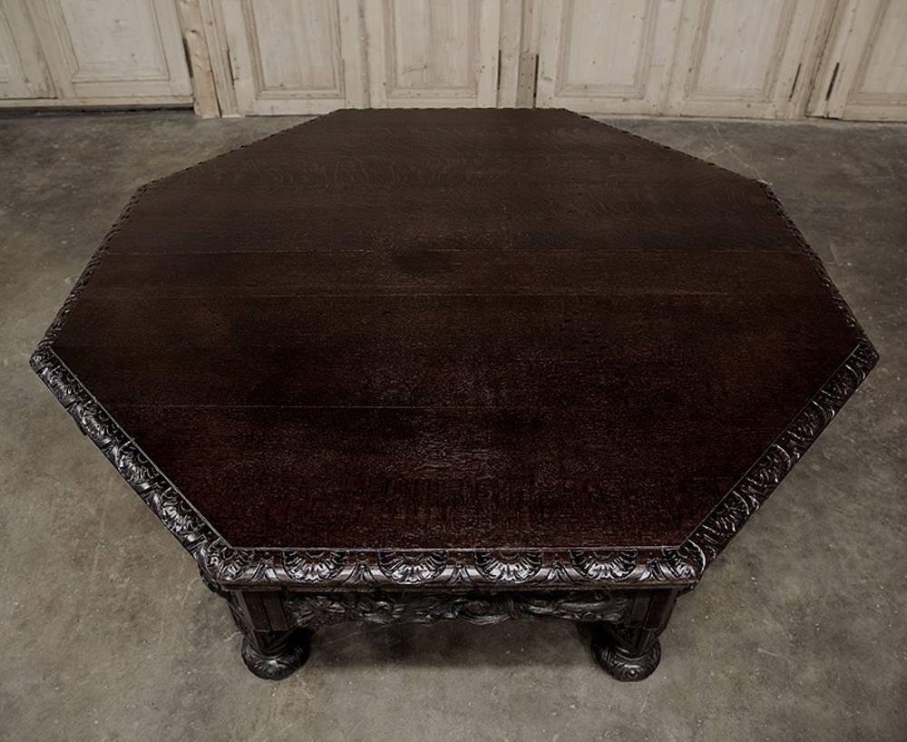 Hand-Carved 19th Century French Renaissance Revival Octagonal Game Table