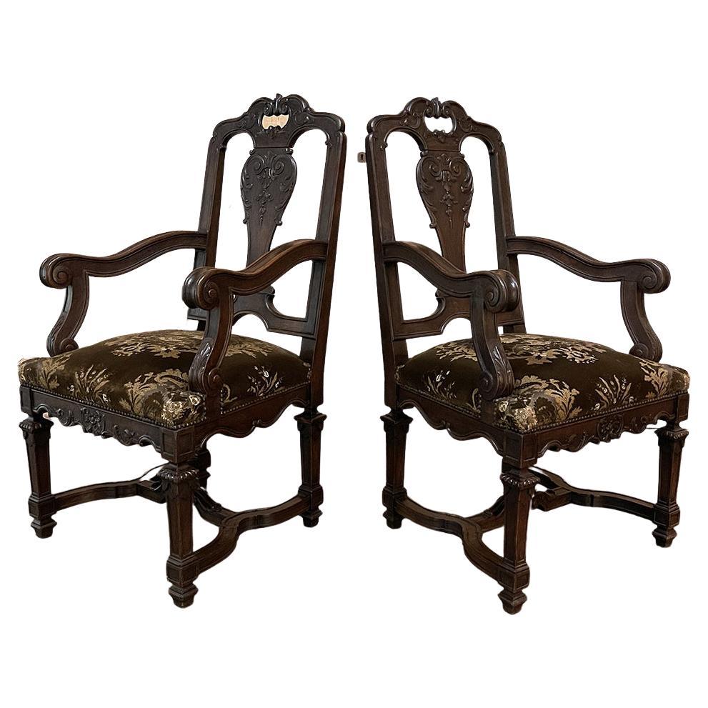 Pair Antique French Louis XIV Armchairs or Fauteuils For Sale
