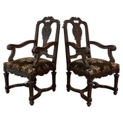 Pair Antique French Louis XIV Armchairs or Fauteuils