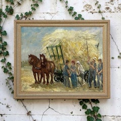 Vintage Framed Oil Painting on Panel by Dieudonne Damoiseaux