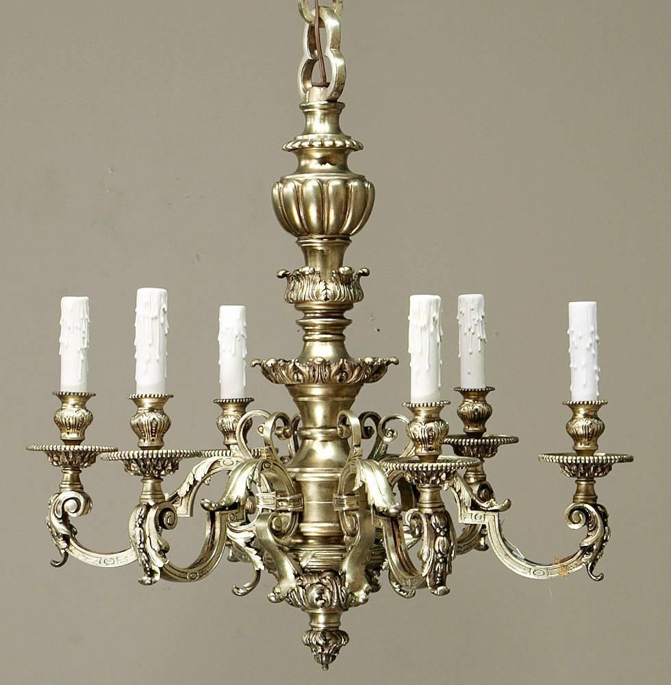 Cast Bronze Baroque Chandelier with Chain and Canopy For Sale at 1stdibs