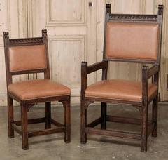 Set of Eight Rustic Dutch Gothic Dining Chairs