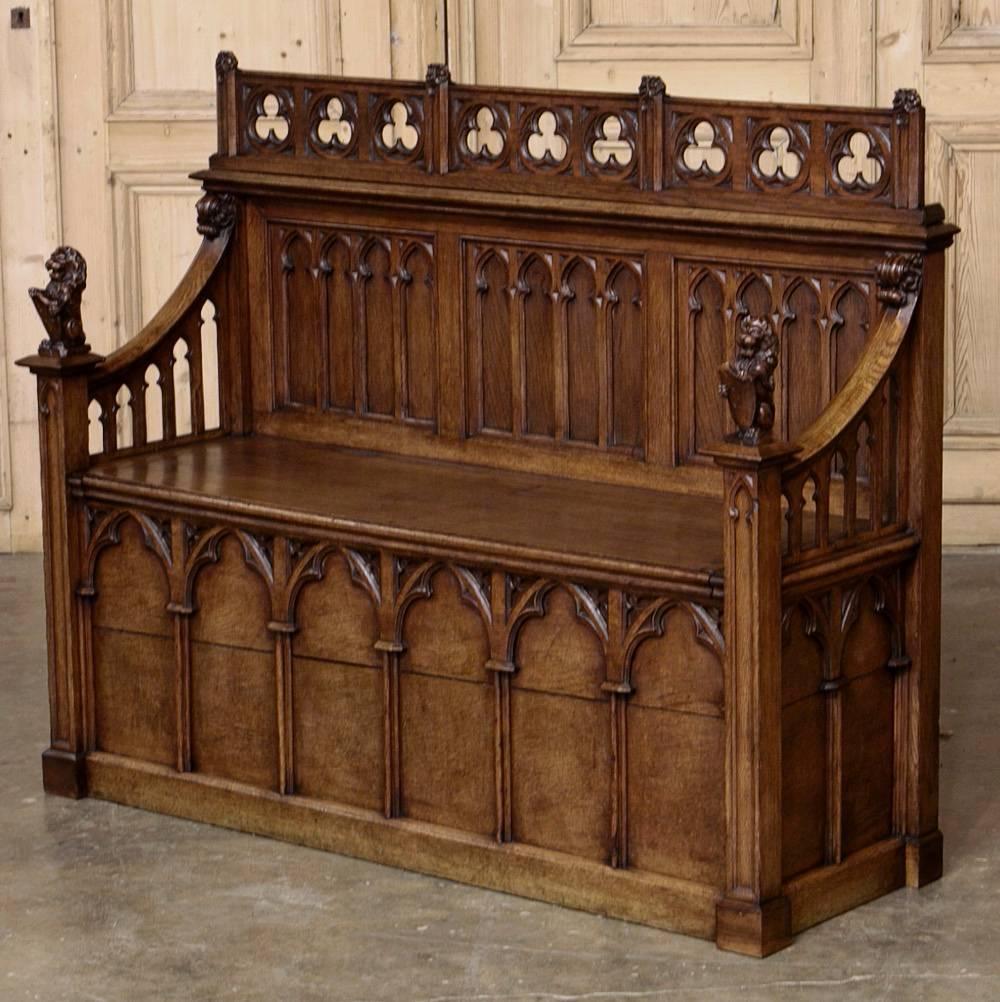 Mid-19th Century 19th Century Gothic Revival Hall Bench