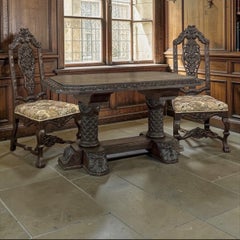 Antique Italian Renaissance Revival Side Chairs, Hand-Carved Walnut