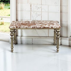 Mid-Century Neoclassical Brass Coffee Table with French Rouge Marble