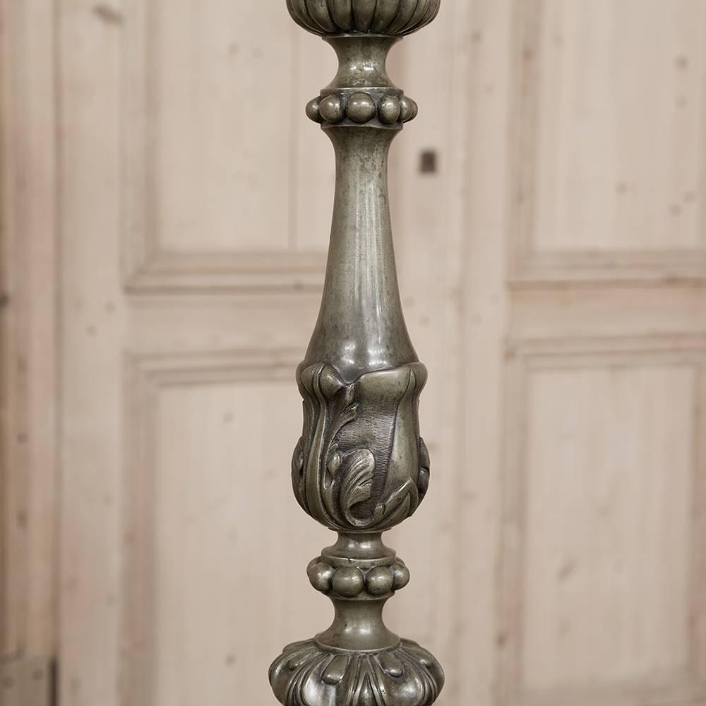 19th Century Bronze Renaissance Revival Candlestick Floor Lamp with Angel In Excellent Condition In Dallas, TX