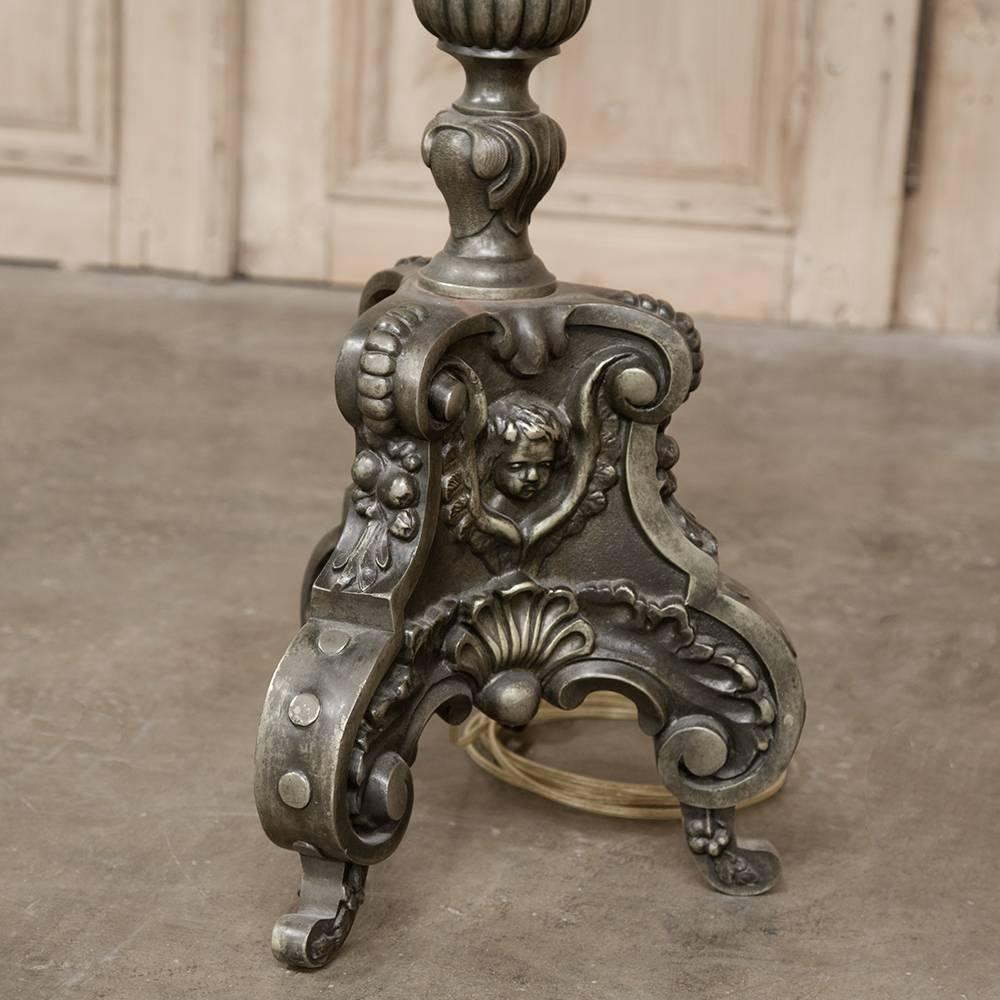 French 19th Century Bronze Renaissance Revival Candlestick Floor Lamp with Angel