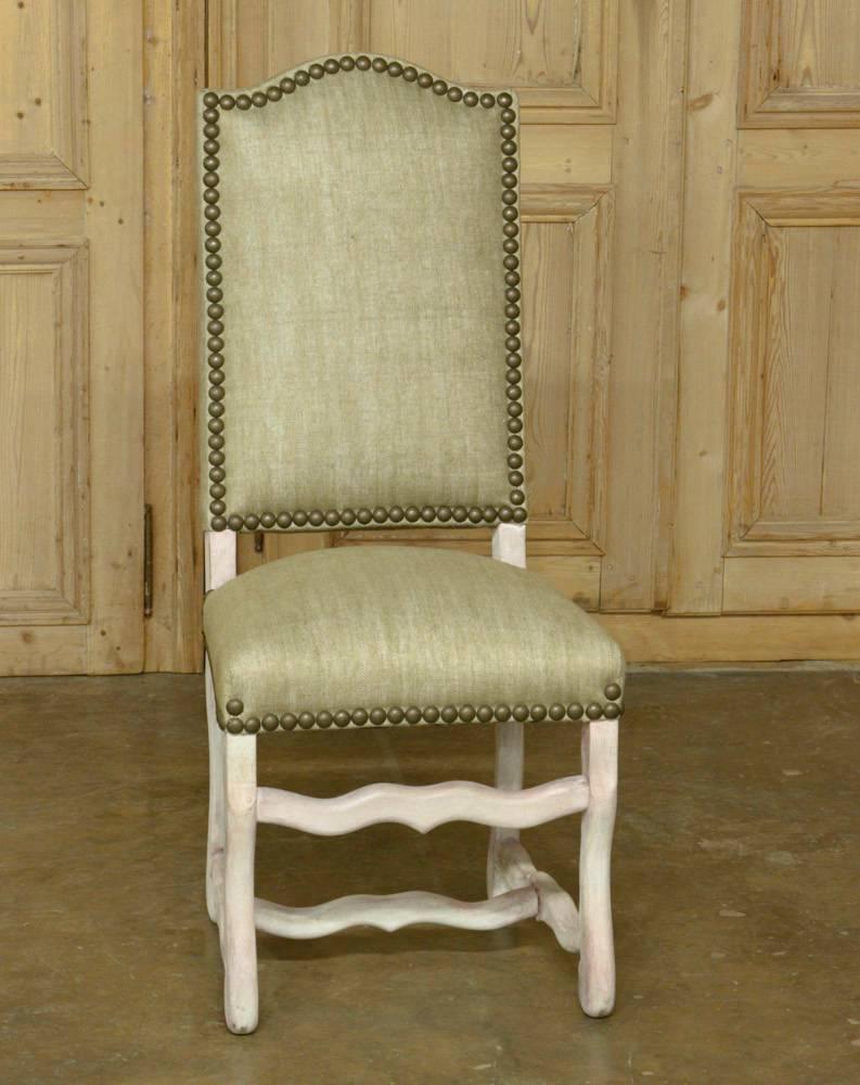 Set of Eight Os de Mouton Painted Dining Chairs, New Uphohlstery In Excellent Condition In Dallas, TX