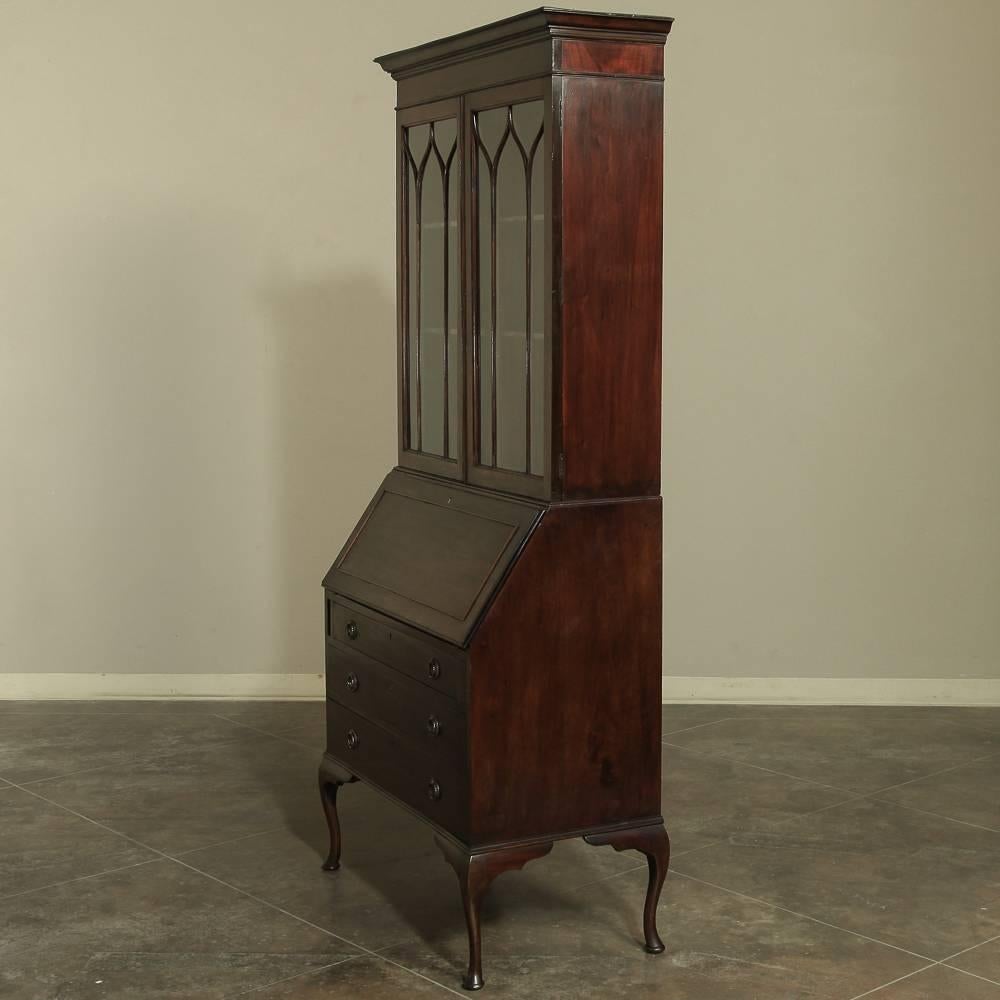 Early 20th Century Antique English Mahogany Secretary Bookcase