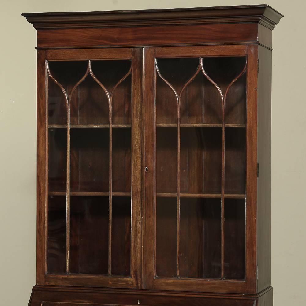 Queen Anne Antique English Mahogany Secretary Bookcase
