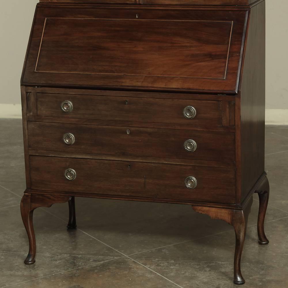 Hand-Crafted Antique English Mahogany Secretary Bookcase