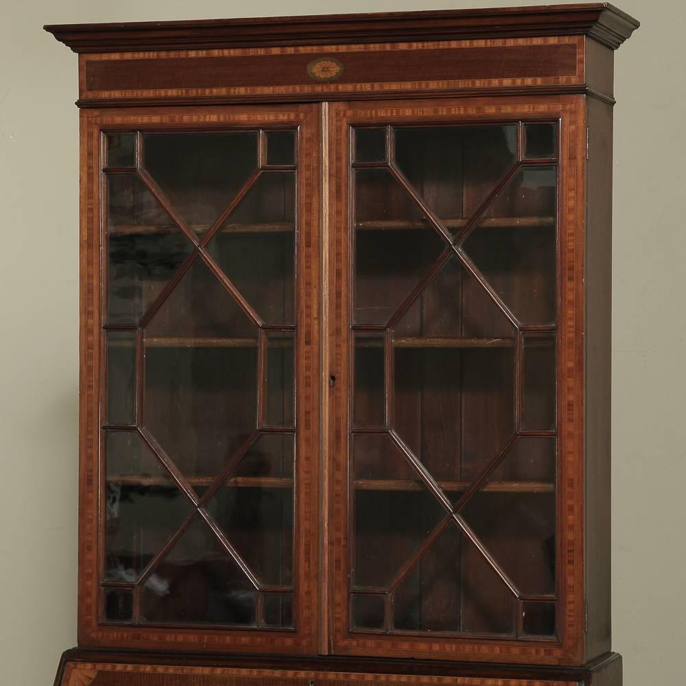 Hand-Crafted 19th Century English Mahogany Secretary and Bookcase