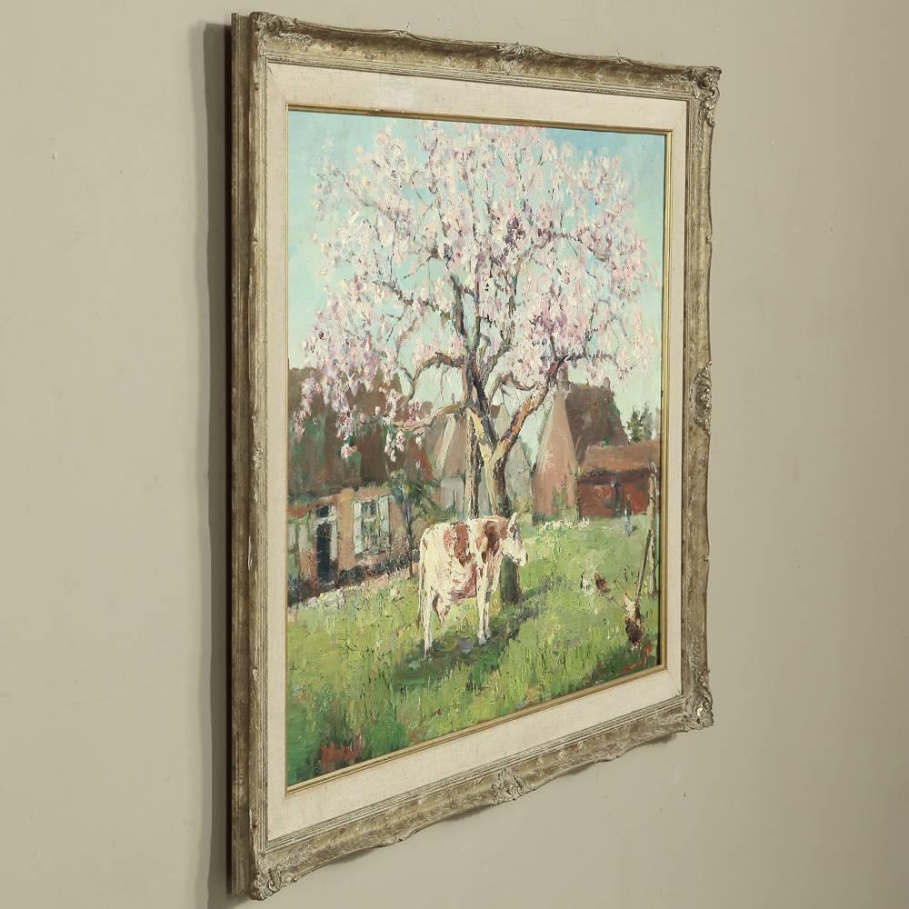 Belgian Antique Framed Oil Painting on Canvas, Impressionist Landscape