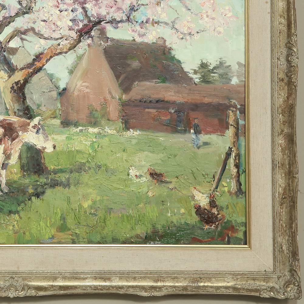Antique Framed Oil Painting on Canvas, Impressionist Landscape 1