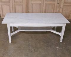 Antique French Carrera Marble Top Painted Louis XVI Dining/Confectioner's Table