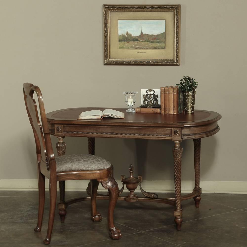 19th Century French Louis XVI Walnut Neoclassical Writing Desk In Excellent Condition In Dallas, TX