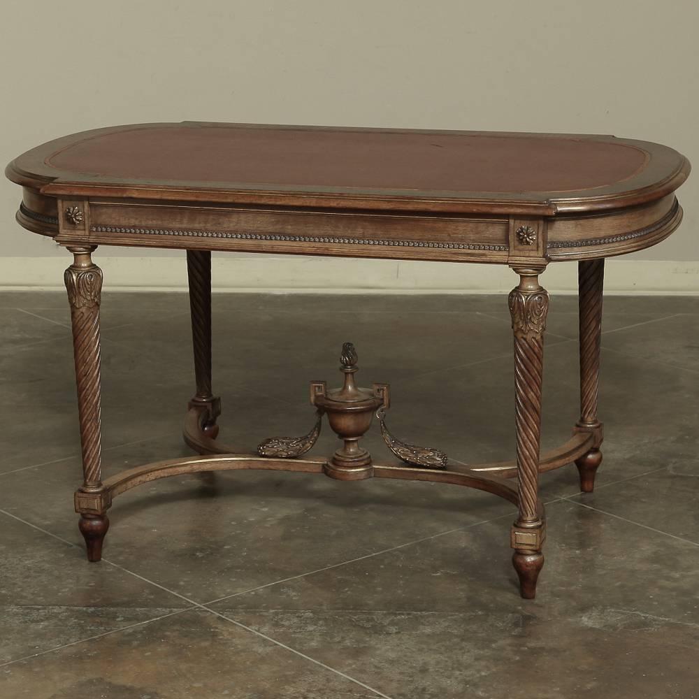 Hand-Carved 19th Century French Louis XVI Walnut Neoclassical Writing Desk