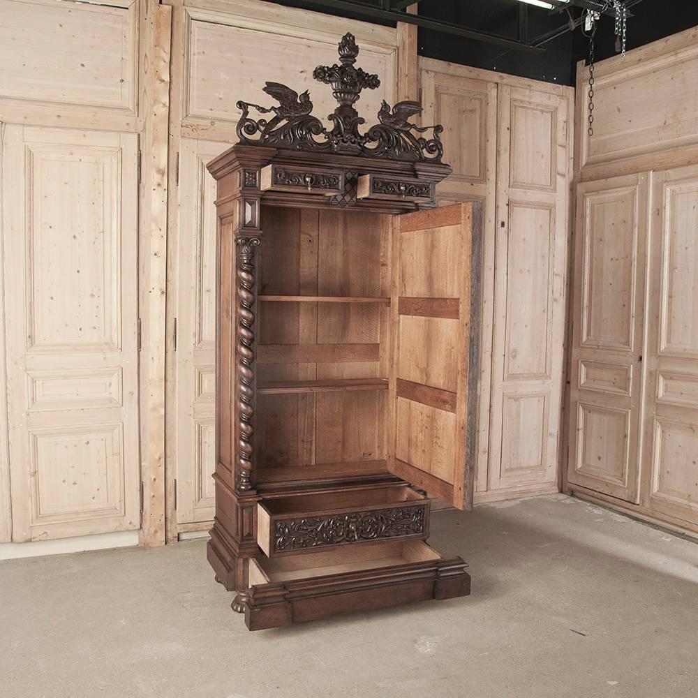 Mid-19th Century 19th C French Antique Renaissance Revival Four-Piece Carved Oak Bedroom Suite