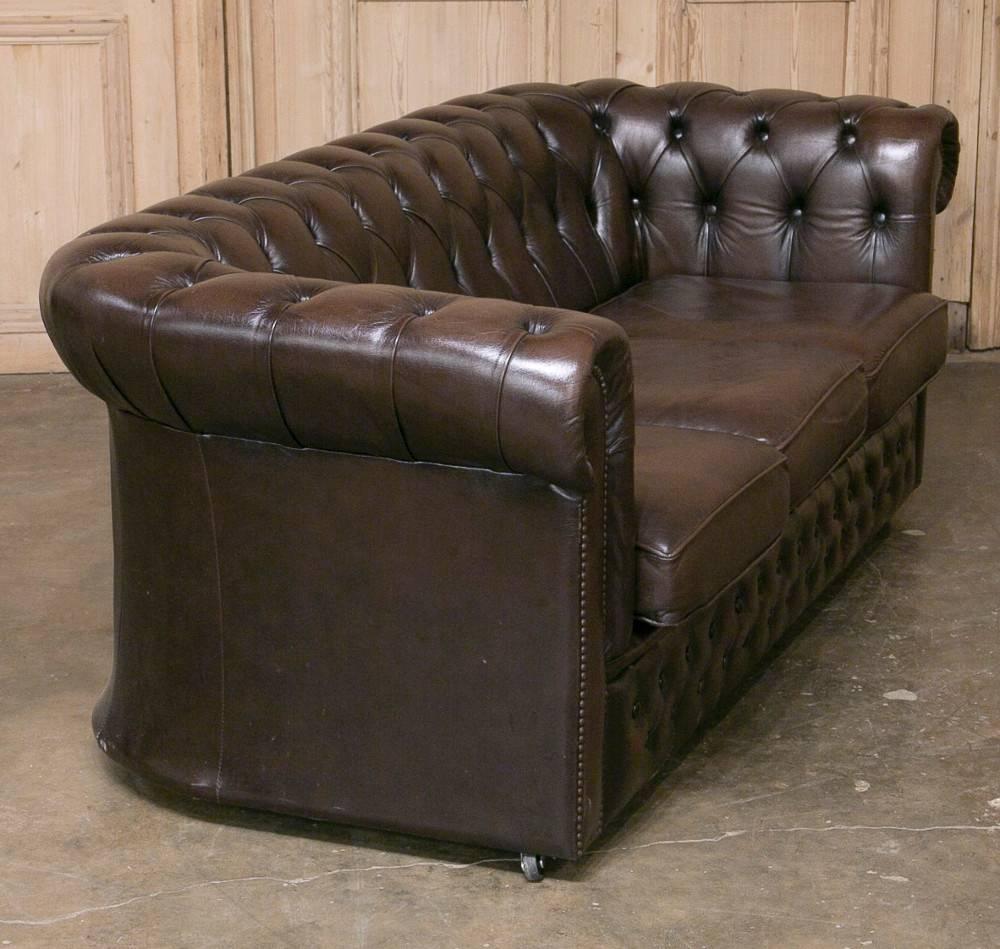 20th Century Leather Chesterfield Sofa, Loveseat and Pair of Armchairs