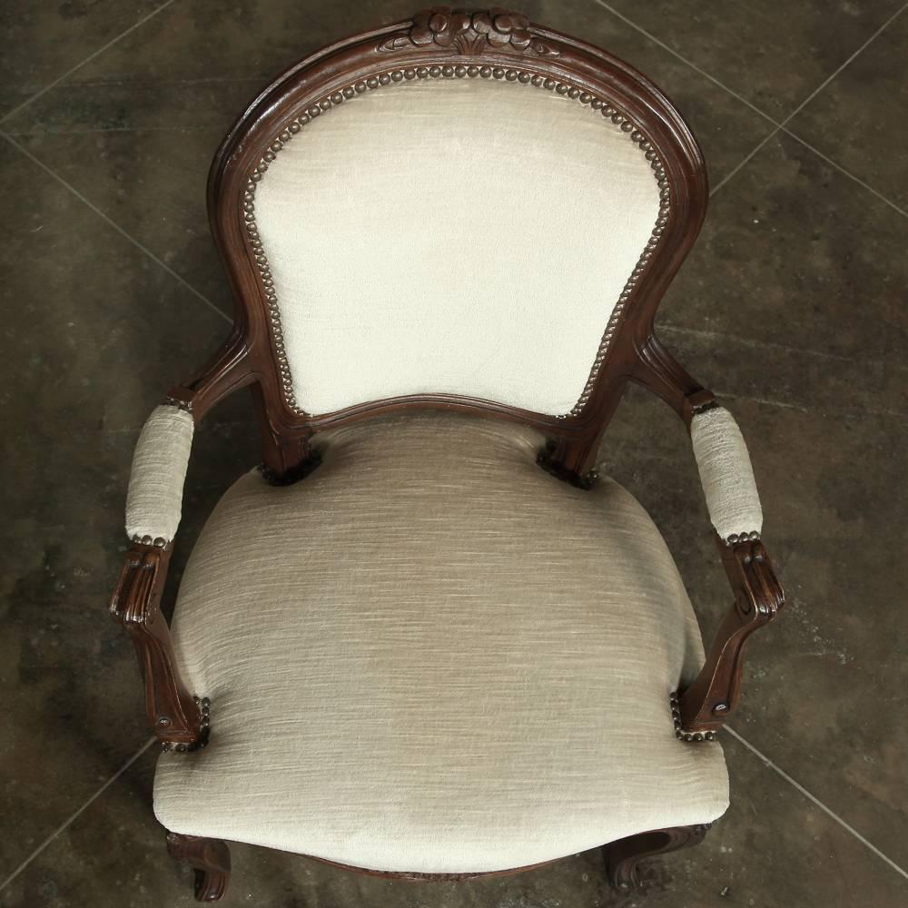 Set of Eight French Walnut White Mohair Louis XV Dining Chairs and Two Armchairs 1