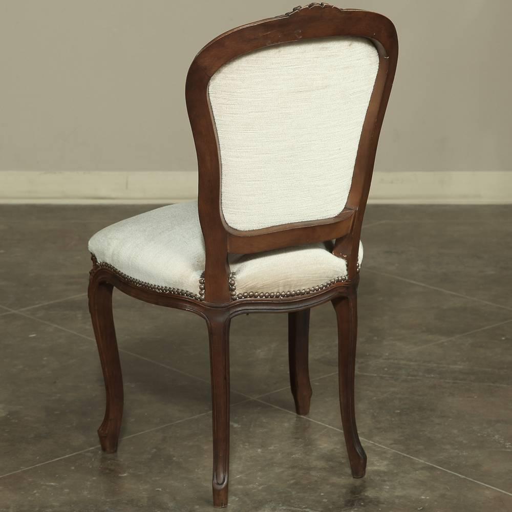 Set of Eight French Walnut White Mohair Louis XV Dining Chairs and Two Armchairs 5