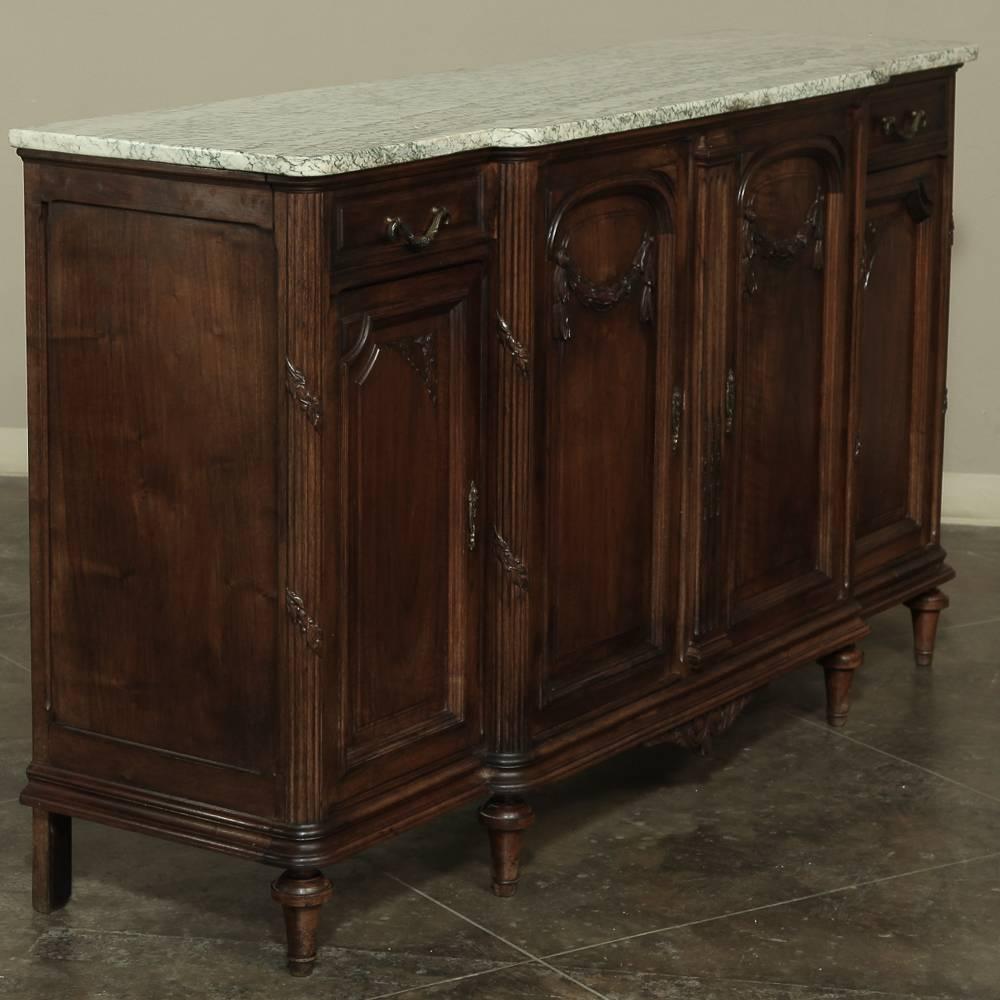 19th Century French Neoclassical Marble-Top Walnut Buffet In Good Condition In Dallas, TX