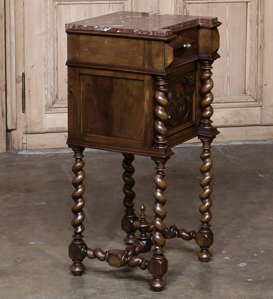 Louis XIII 19th Century Barley Twist Marble-Top Nightstand