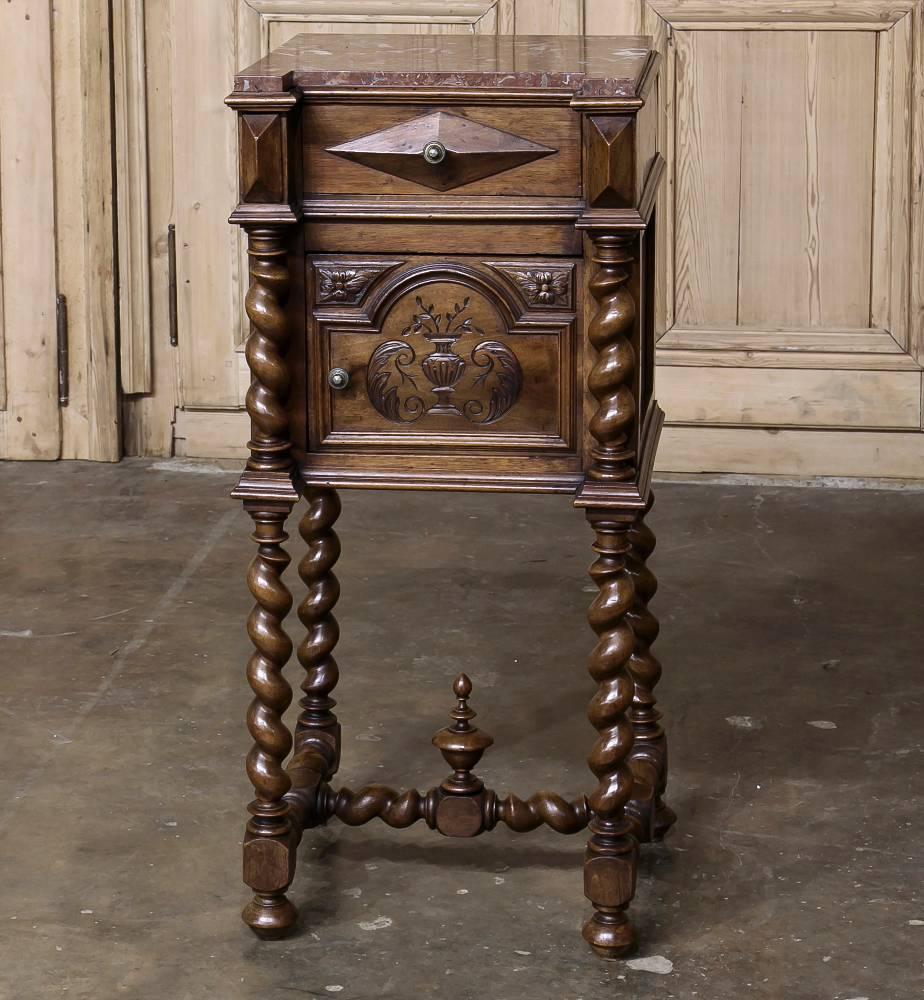 French 19th Century Barley Twist Marble-Top Nightstand