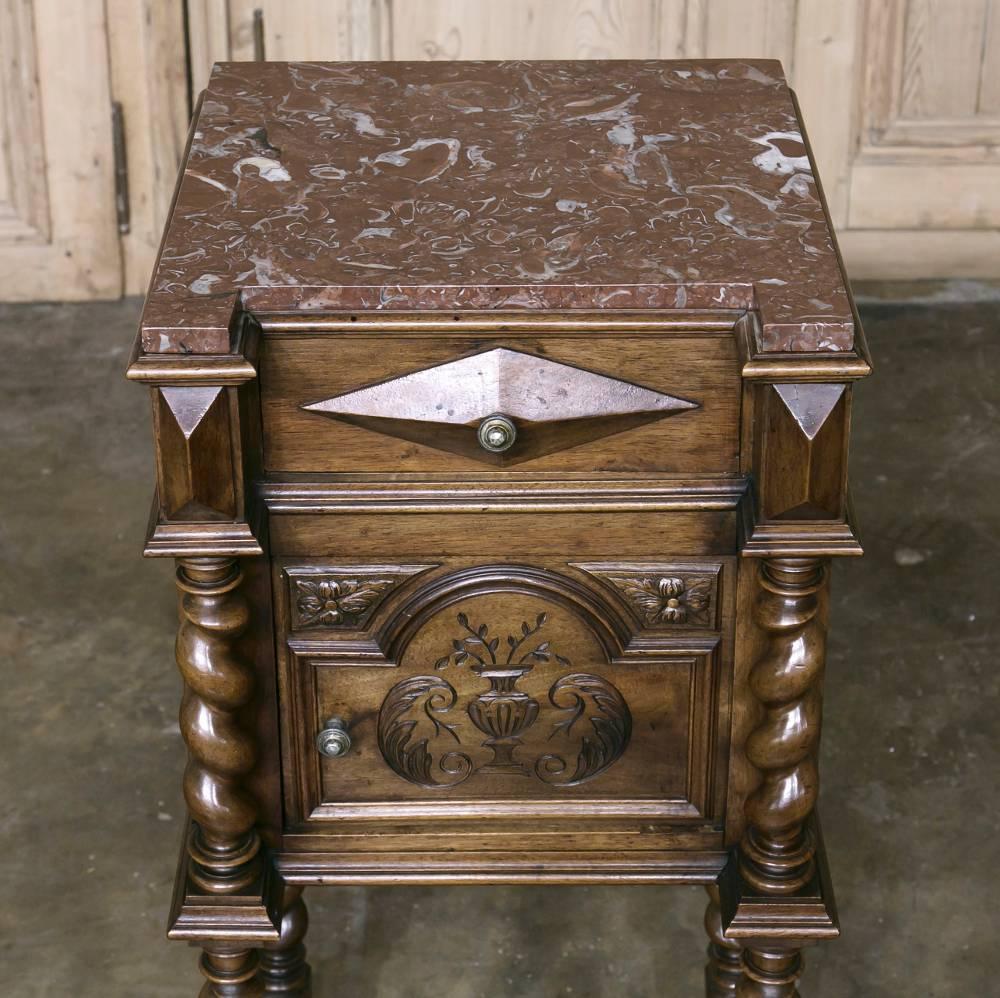 Hand-Crafted 19th Century Barley Twist Marble-Top Nightstand