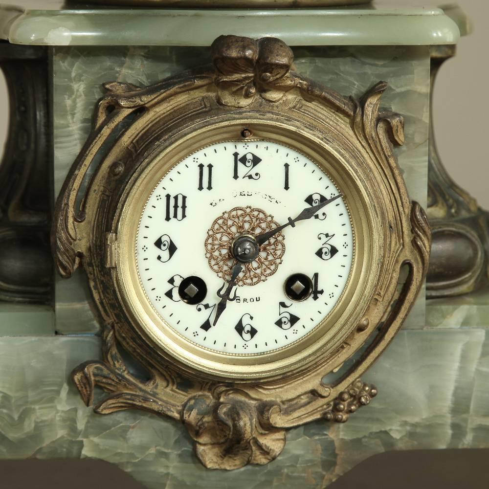 19th Century Mantel Clock on Onyx Base In Excellent Condition In Dallas, TX